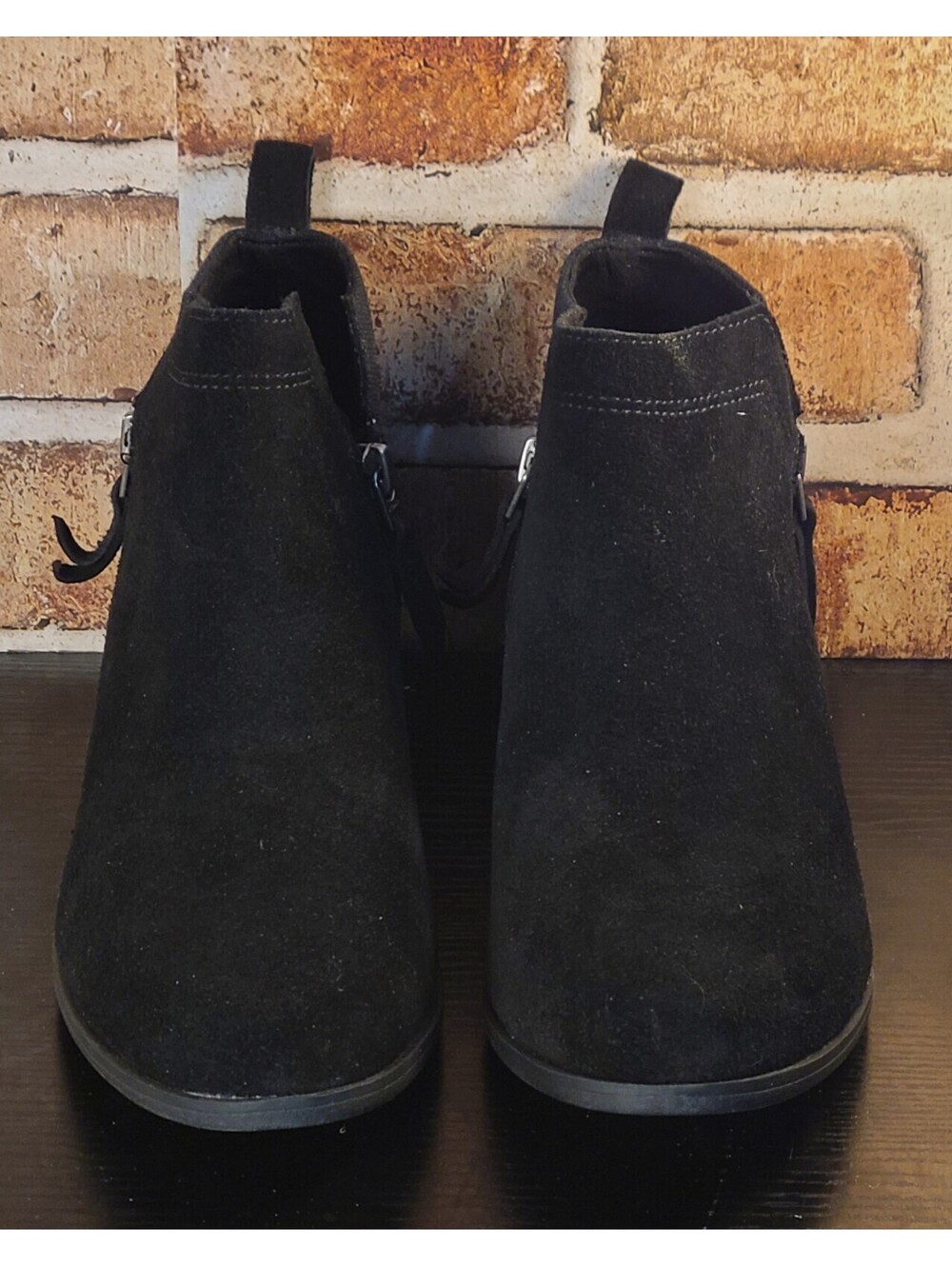 NEW Toms Dahlia Suede Ankle Booties Womens Sz 8 Black Heritage Canvas Heel Boots